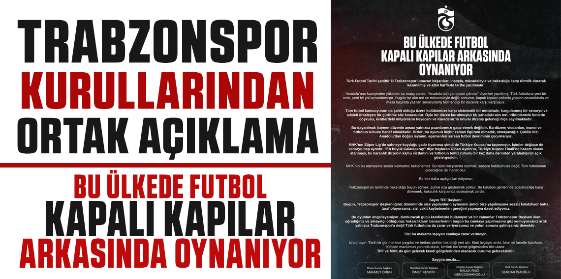 Trabzonspor'dan Sert Tepki: 'Türk Futbolunda Adaletsizliğe Boyun Eğmeyeceğiz'