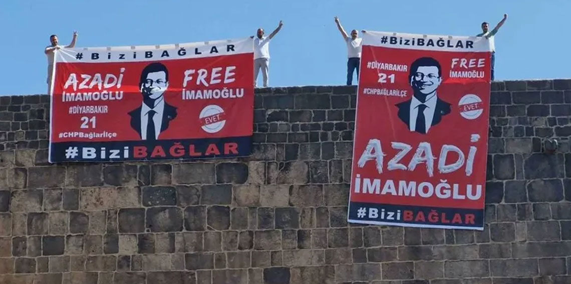 Polis el koydu! Diyarbakır'da İmamoğlu pankartı gerilimi