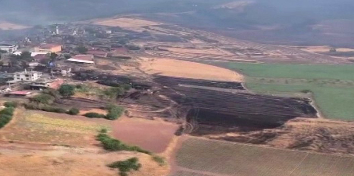 Bilecik’te kısmen kontrol altına alına yangının bıraktığı tahribat havadan görüntülendi