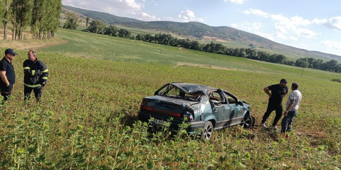 Yoldan çıkan otomobil tarlaya uçtu :1 yaralı
