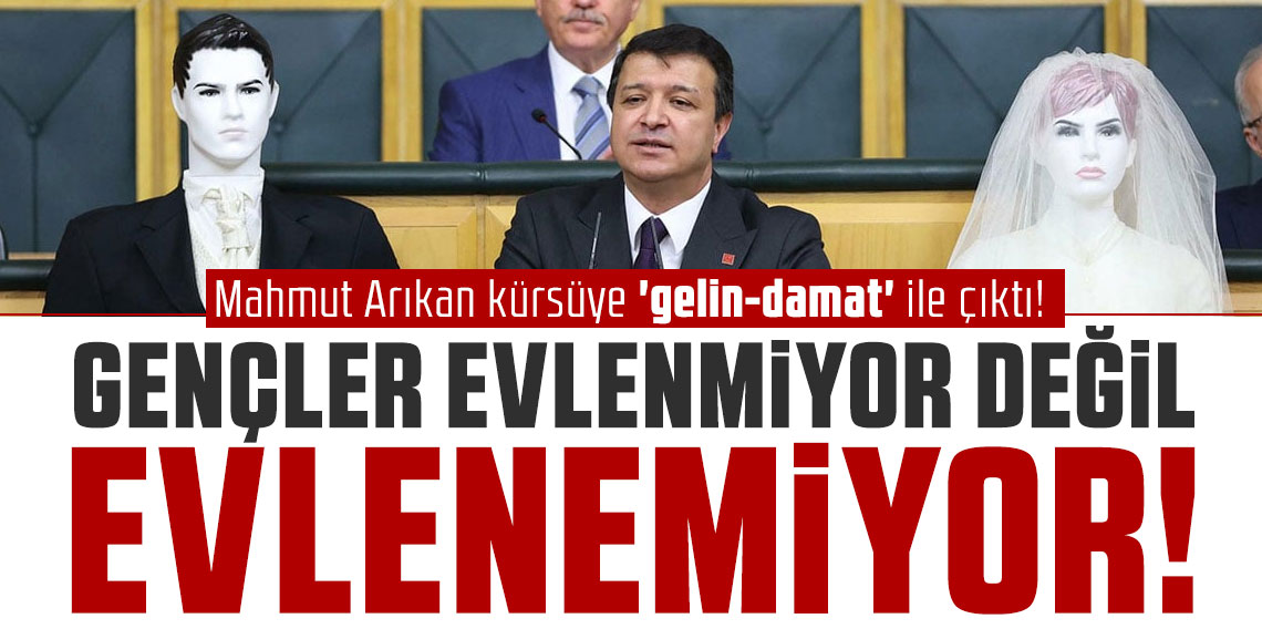 Mahmut Arıkan kürsüye 'gelin-damat' ile çıktı!