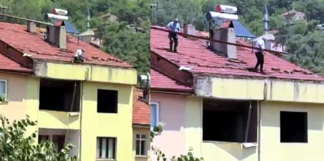 5 katlı binanın çatısında canlarını hiçe saydılar