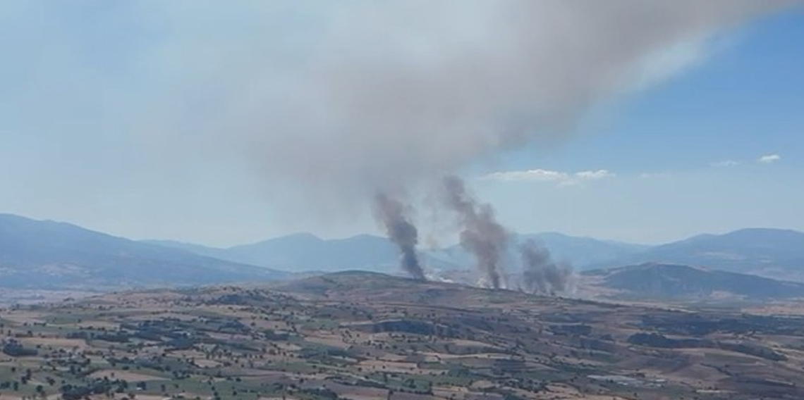 Tokat'ta ekili arazide çıkan yangına müdahale ediliyor