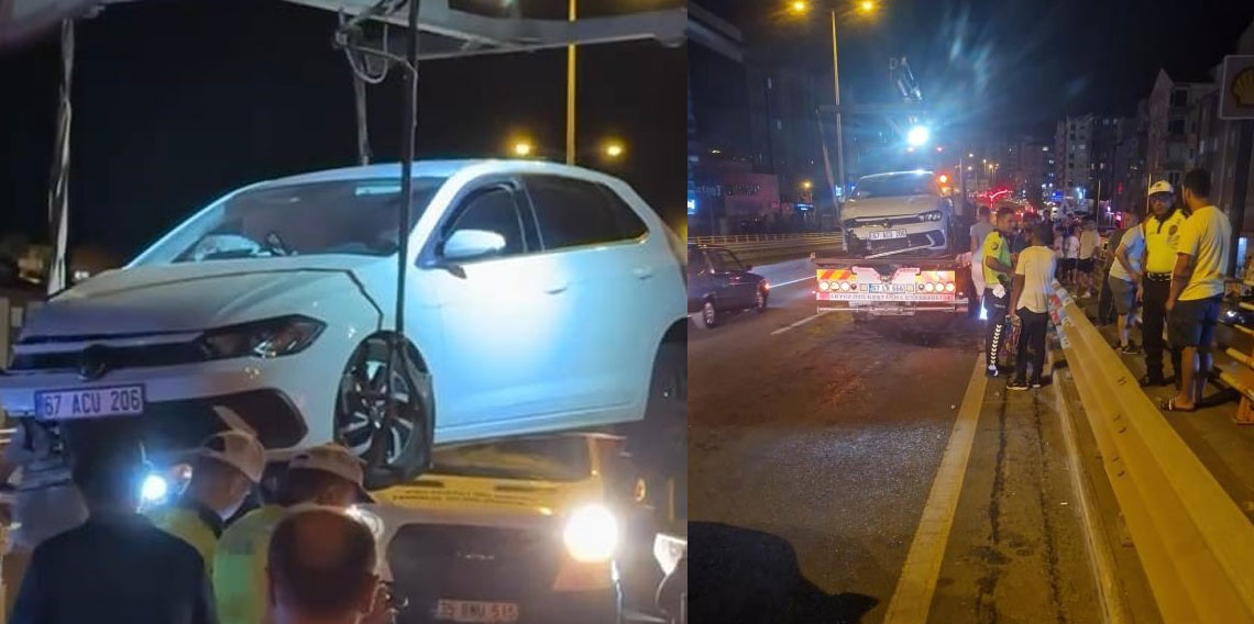 Otomobil köprü üzerinde bariyerlere çarptı: 1 yaralı
