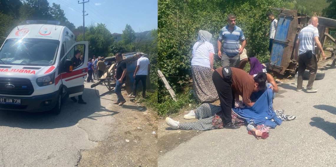 Fındık işçilerini taşıyan traktör devrildi: 8 yaralı
