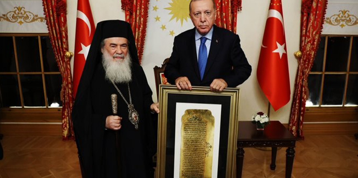 Cumhurbaşkanı Erdoğan, Kudüs Rum Ortodoks Kilisesi Patriği 3’üncü Teofilos’u kabul etti