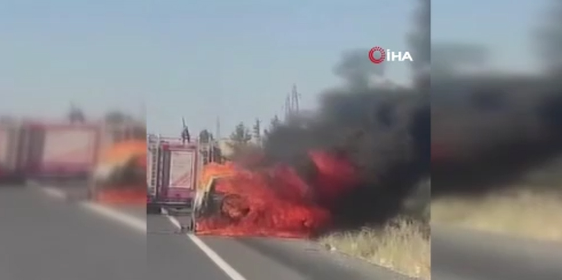 Diyarbakır’da seyir halindeyken alev alan cip küle döndü