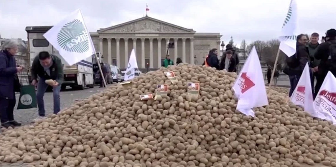 Fransız çiftçiler, Ulusal Meclis'in önüne 30 ton patates döktü