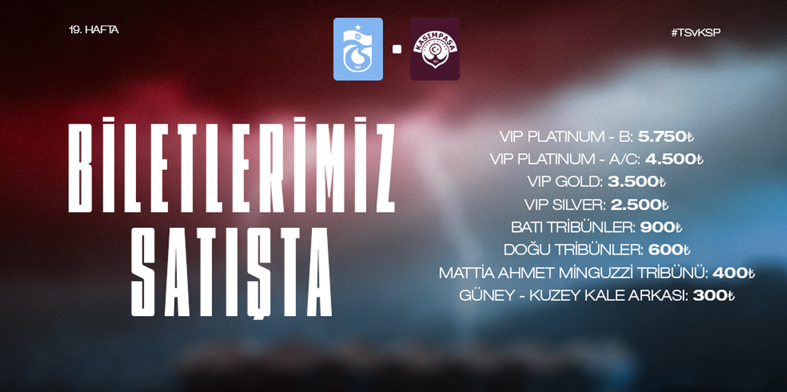Trabzonspor - Kasımpaşa Maçı Biletleri Satışta: Fiyatlar Açıklandı