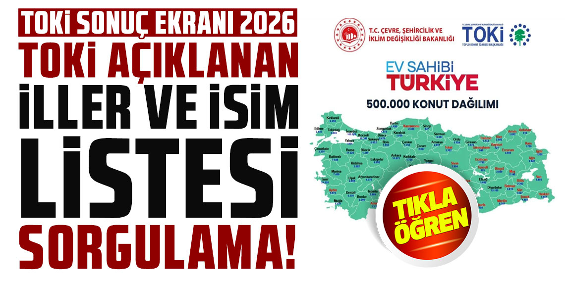 TOKİ sonuç ekranı 2026: TOKİ açıklanan iller ve isim listesi sorgulama
