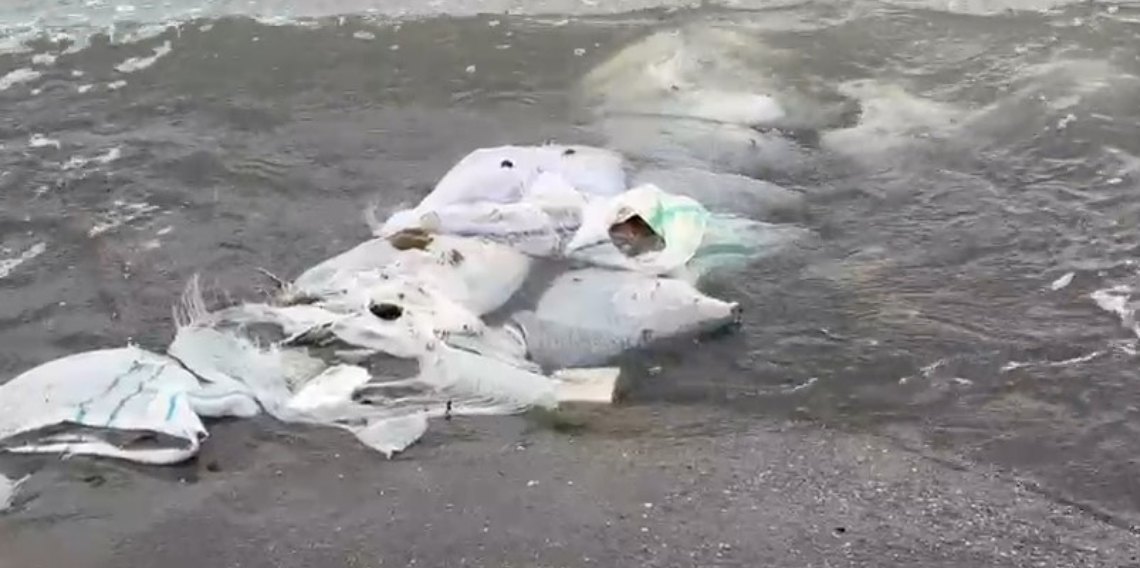 Samsun Atakum Sahilinde Tepki Çeken Görüntü: Denizde İnşaat Atıkları Görüldü