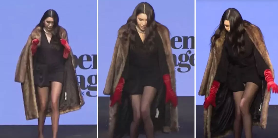 Ünlü mankenin podyumda zor anları! Bir adım bile atamadı