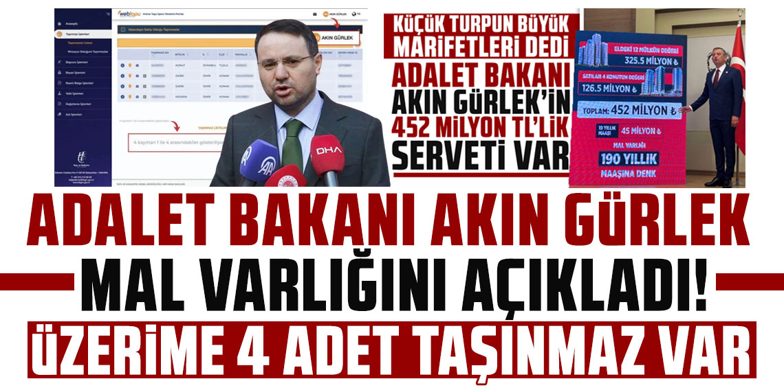 Adalet Bakanı Akın Gürlek mal varlığını açıkladı: Üzerime 4 adet taşınmaz var