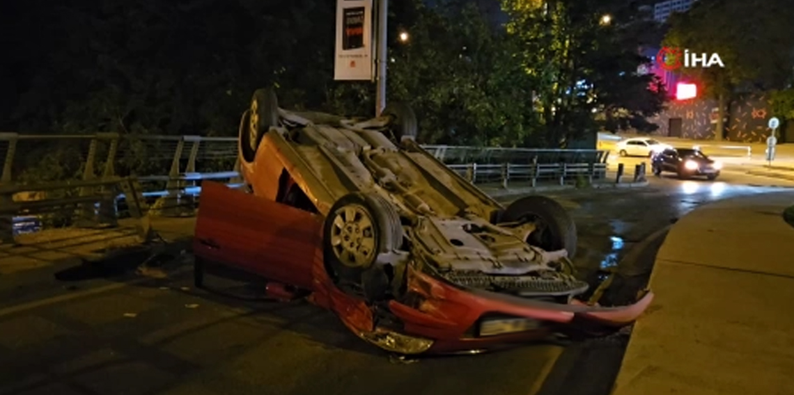 Şişli’de alkollü sürücü yoluna çıkan köpeğe çarpmamak için takla attı