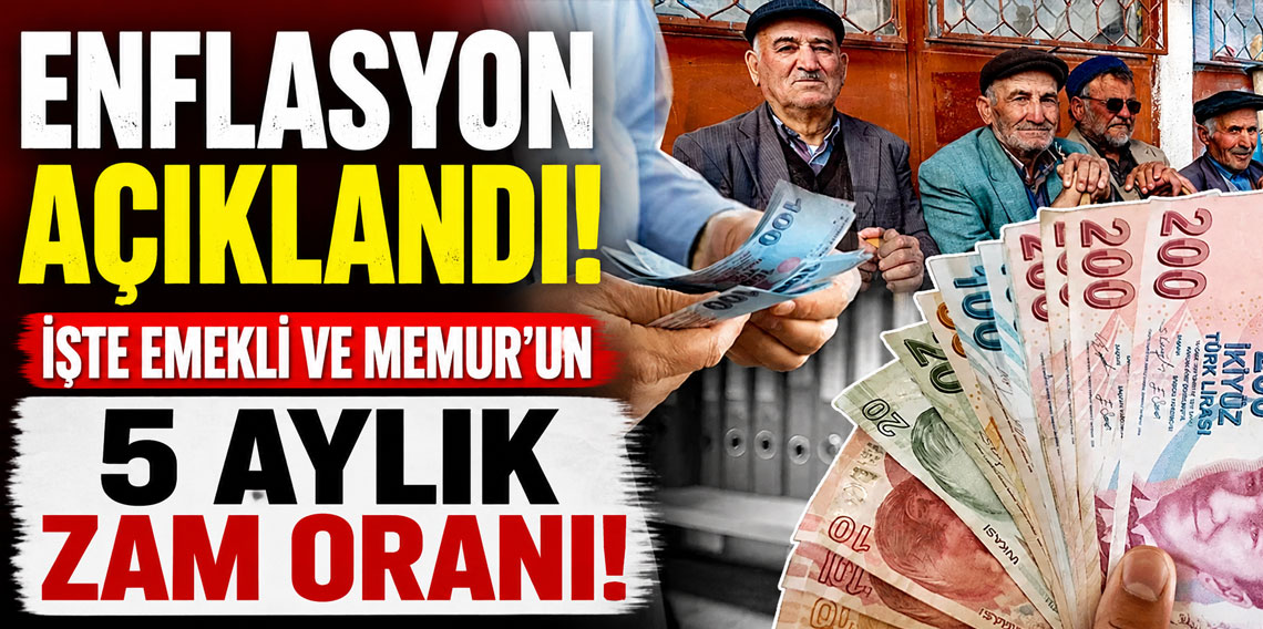 ENFLASYON AÇIKLANDI! İŞTE EMEKLİ VE MEMUR'UN 5 AYLIK ZAM ORANI!