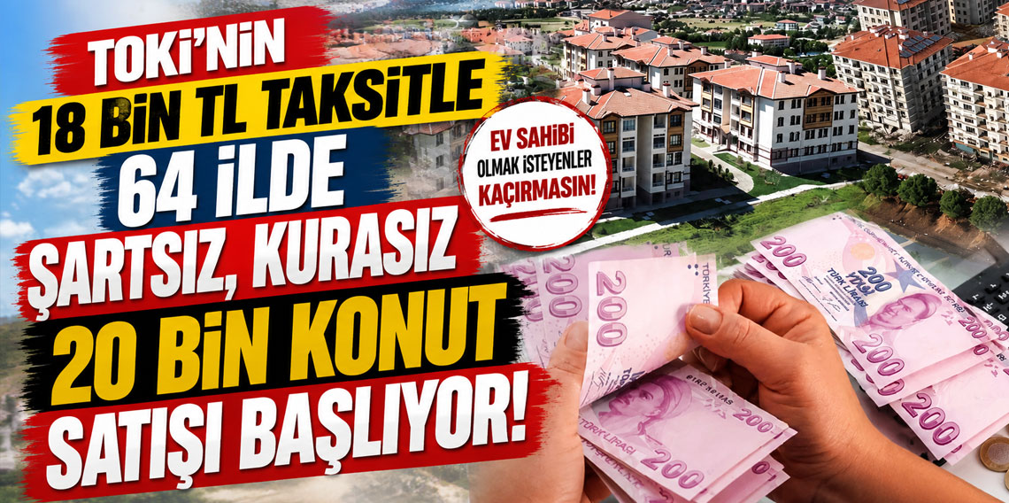 TOKİ'nin 18 Bin TL taksitle, 64 ilde şartsız, kurasız 20 bin konut satışı başlıyor!