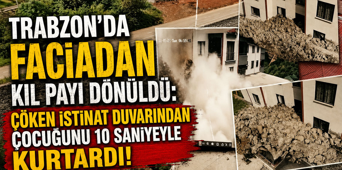 Trabzon'da faciadan kıl payı dönüldü: Çöken istinat duvarından çocuğunu 10 saniyeyle kurtardı