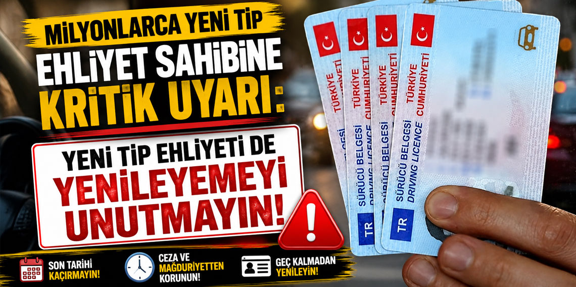 Milyonlarca yeni tip ehliyet sahibine kritik uyarı: Yeni tip ehliyeti de yenileyemeyi unutmayın!