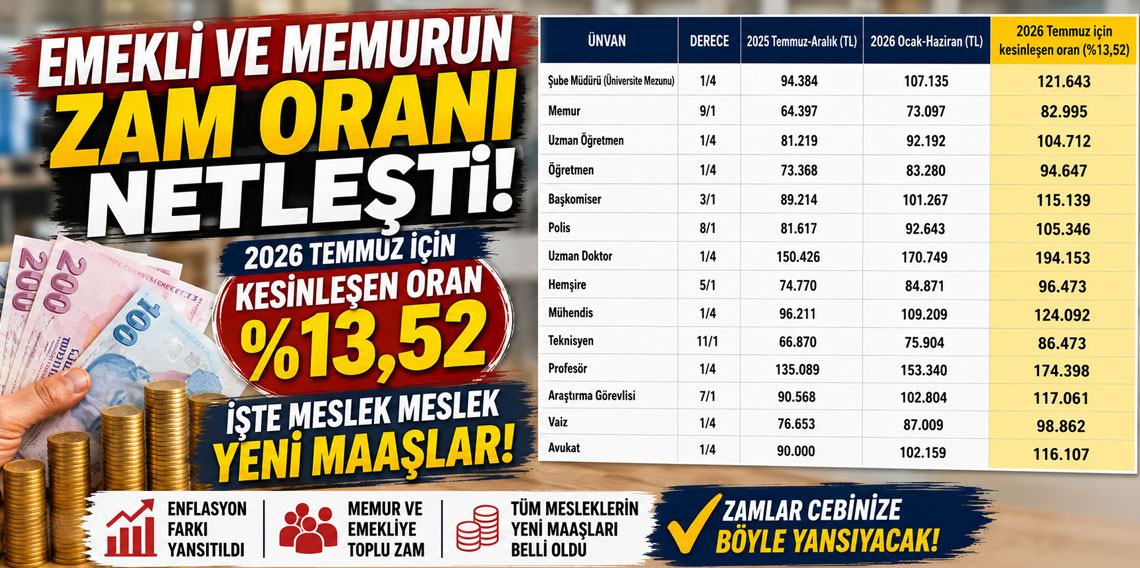 Emekli ve memurun zam oranı netleşti! İşte meslek meslek yeni maaşlar!