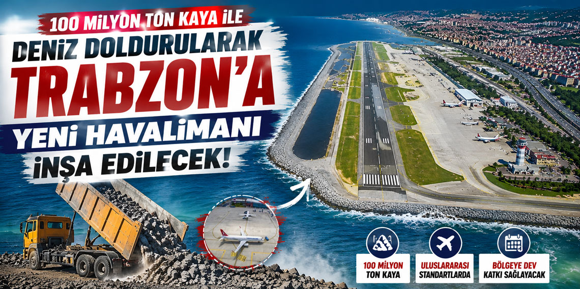 100 milyon ton kaya ile deniz doldurularak Trabzon'a yeni havalimanı inşa edilecek!