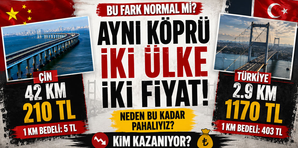 Çin’de 42 km 210 lira! Bizde 2.9 km 1170 lira!