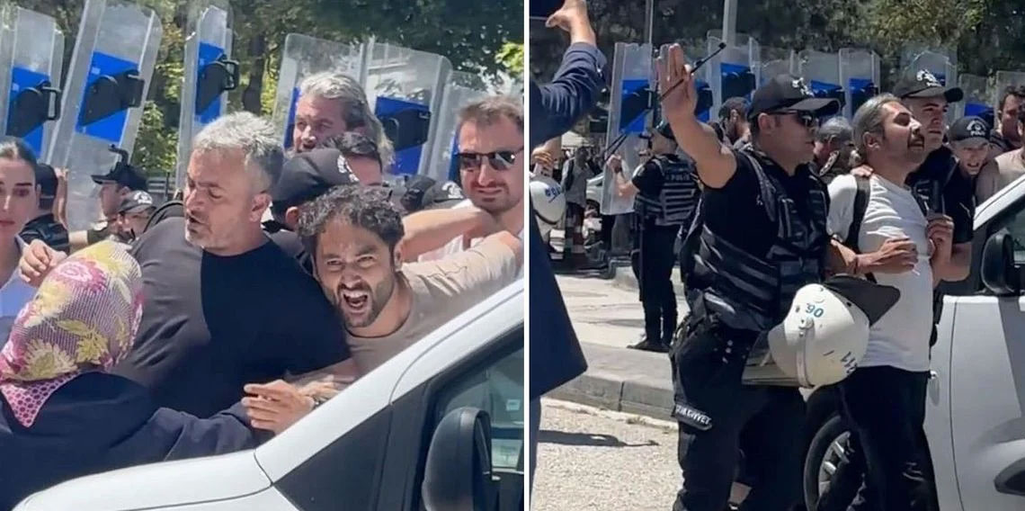 Bakanlığın önünde gergin dakikalar! Polis ekipleri müdahale etti