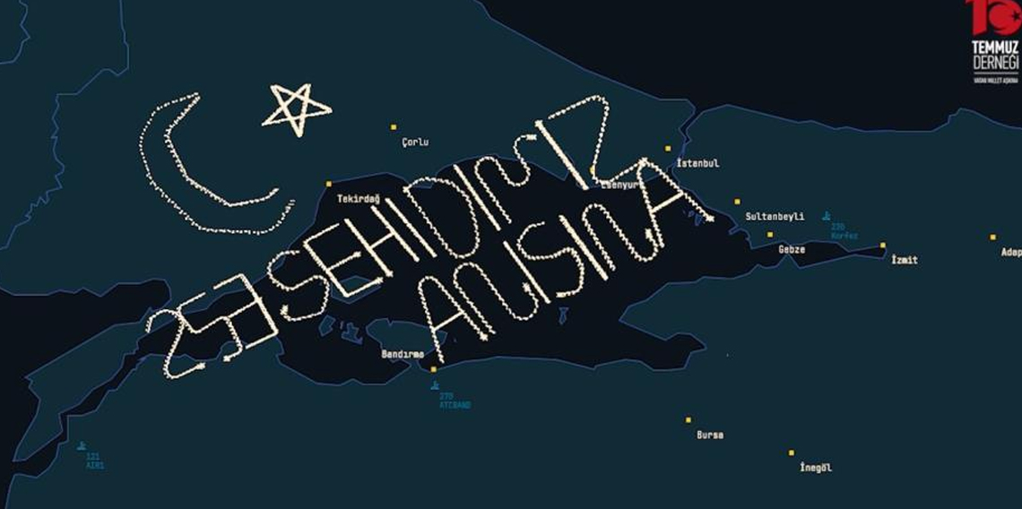 15 Temmuz şehitleri anısına İHA'lardan 253 kilometrelik rotada ay-yıldızlı radar izi