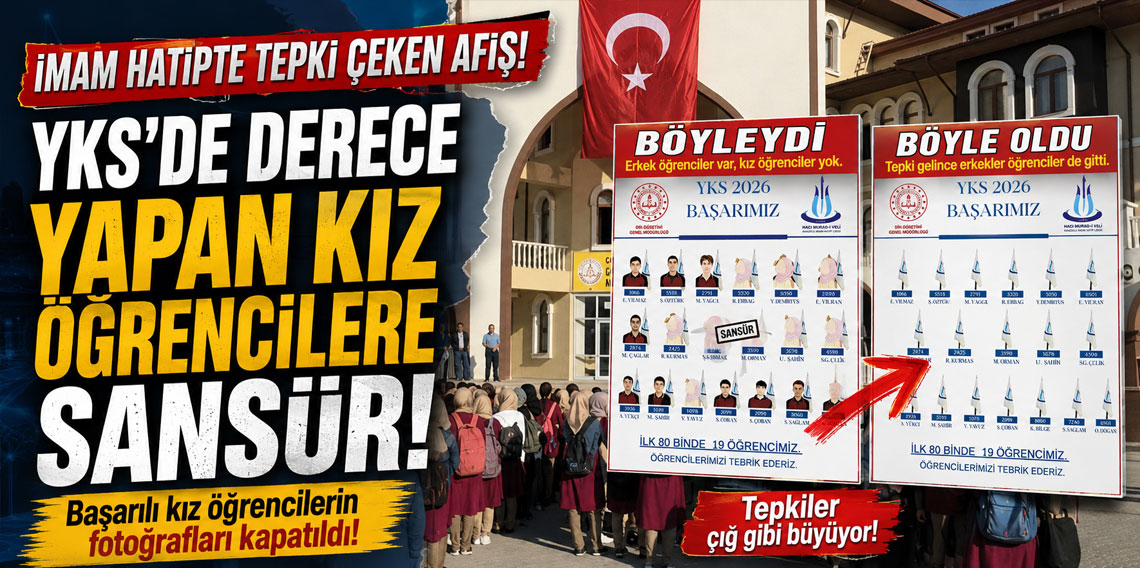 İmam hatipte tepki çeken afiş! YKS'de derece yapan kız öğrencilere sansür