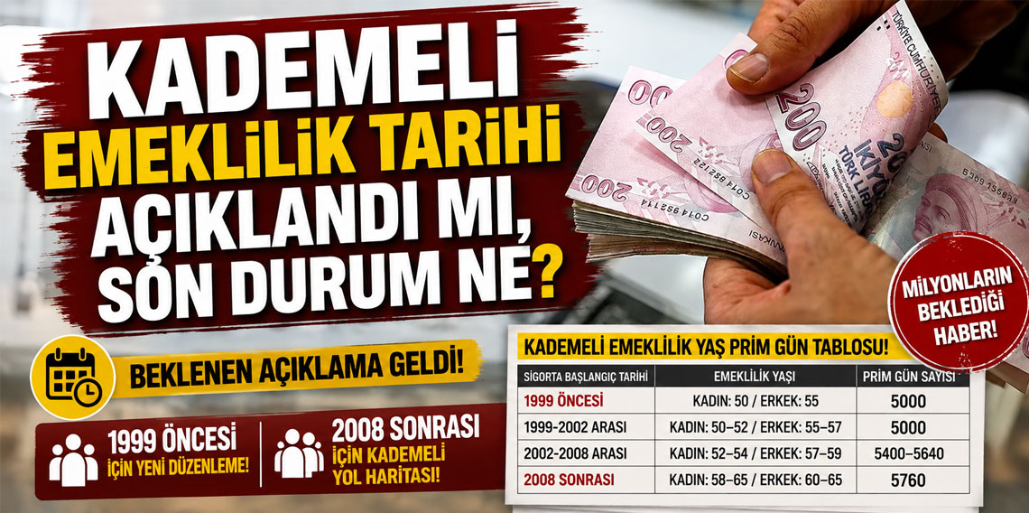 Kademeli emeklilik tarihi açıklandı mı, son durum ne? 1999 öncesi ve 2008 sonrasına Kademeli emeklilik yaş prim gün tablosu