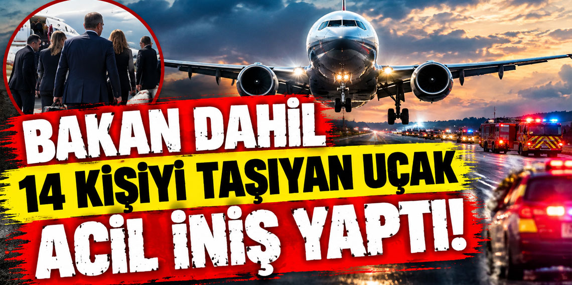 Bakan dahil 14 kişiyi taşıyan uçak acil iniş yaptı!