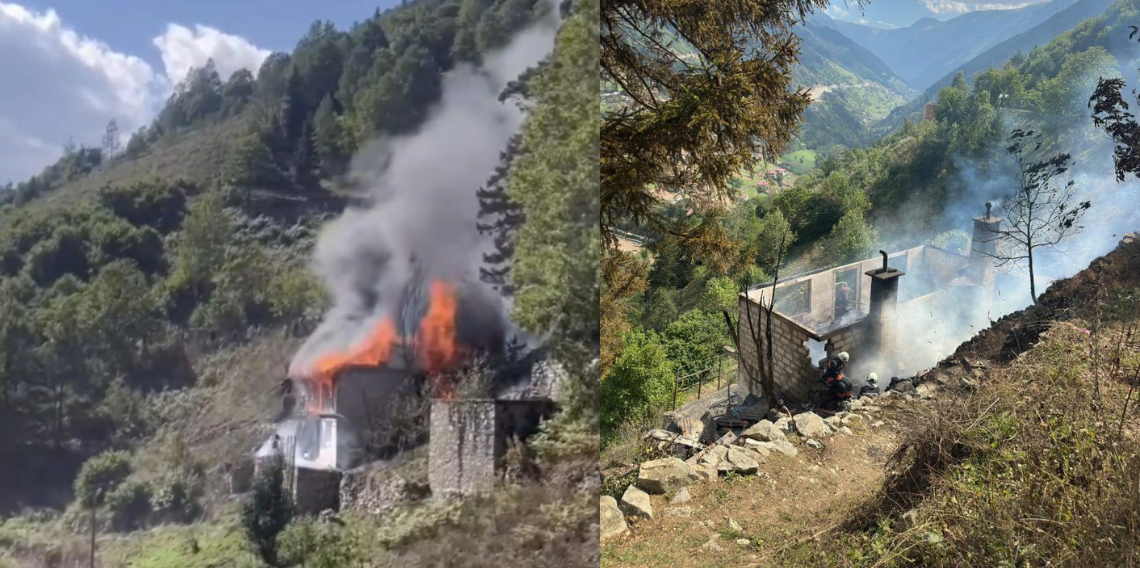 Trabzon Çaykara’da yangın paniği: Ev küle döndü, iki kardeş kurtarıldı