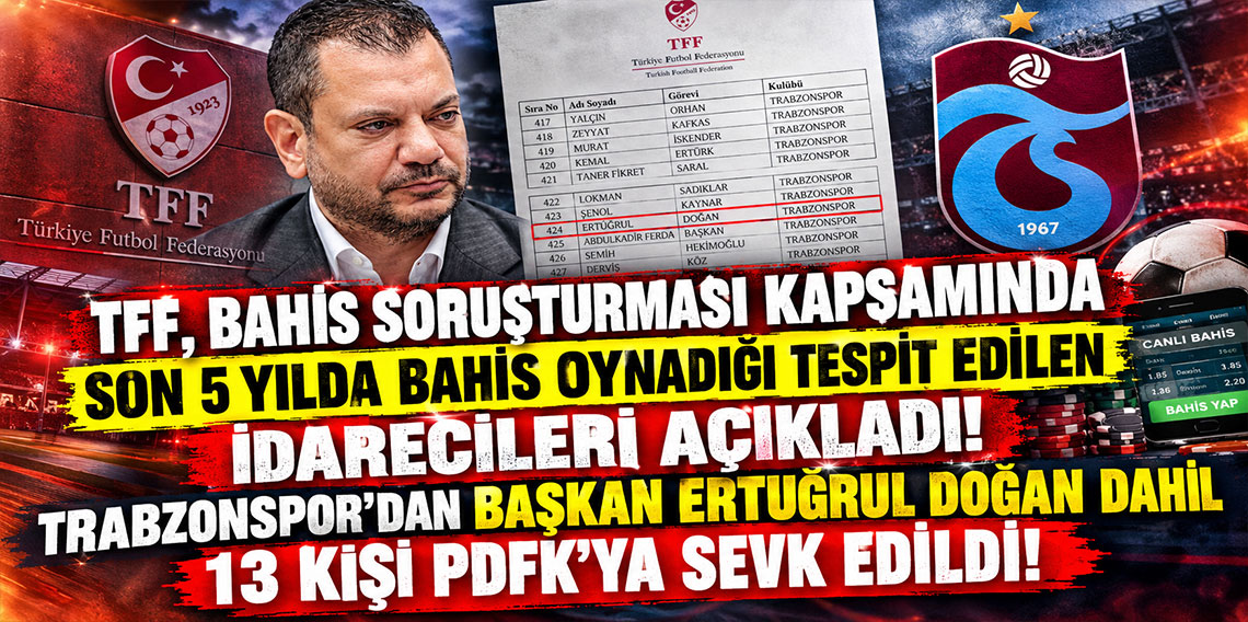 TFF, bahis soruşturması kapsamında son 5 yılda bahis oynadığı tespit edilen idarecileri açıkladı