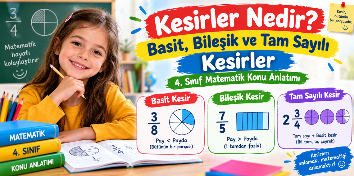 Kesirler Nedir? Basit, Bileşik ve Tam Sayılı Kesirler 4. Sınıf Matematik Konu Anlatımı