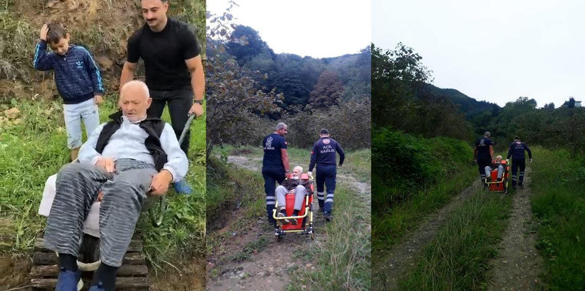 Trabzon Araklı’da diyaliz hastasının yol çilesi: El arabasıyla taşınıyor