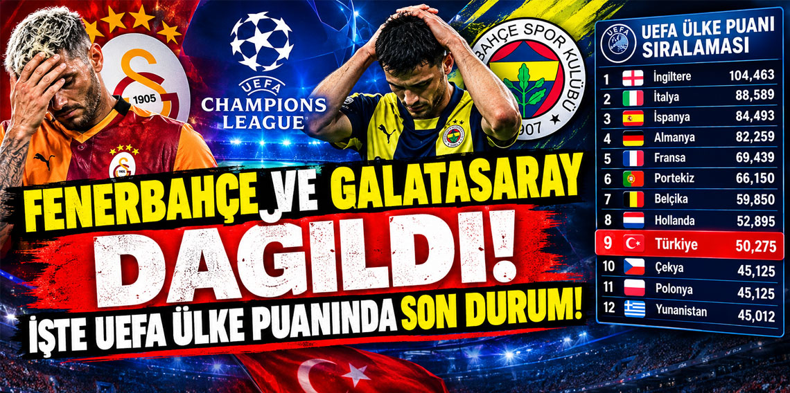 FENERBAHÇE VE GALATASARAY DAĞILDI! İŞTE UEFA ÜLKE PUANINDA SON DURUM!