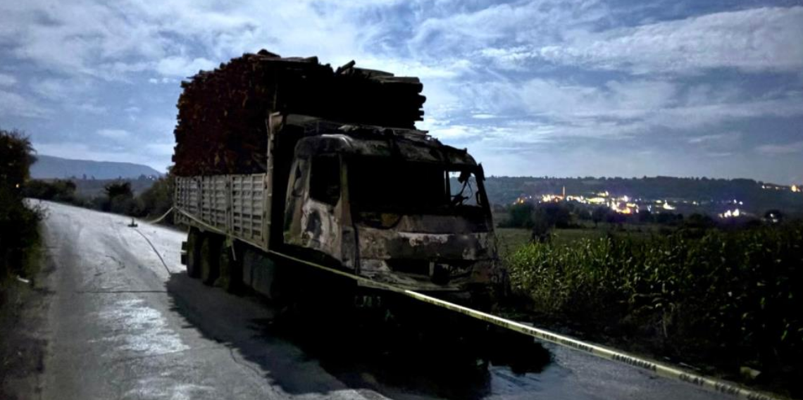 Vezirköprü’de odun yüklü kamyonda yangın çıktı
