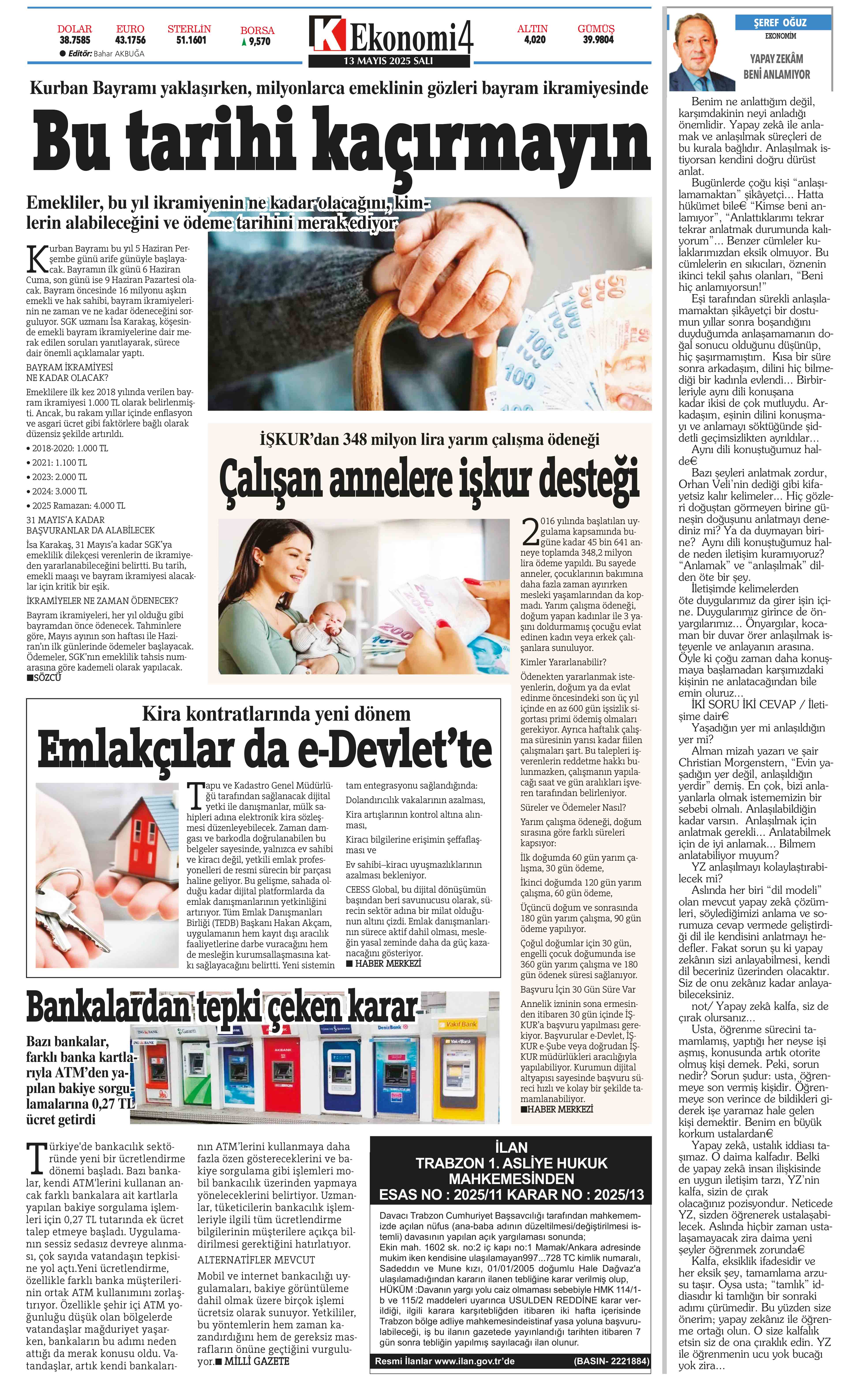 13 Mayıs 2025 Tarihli Karadeniz Gazete Sayfa 4