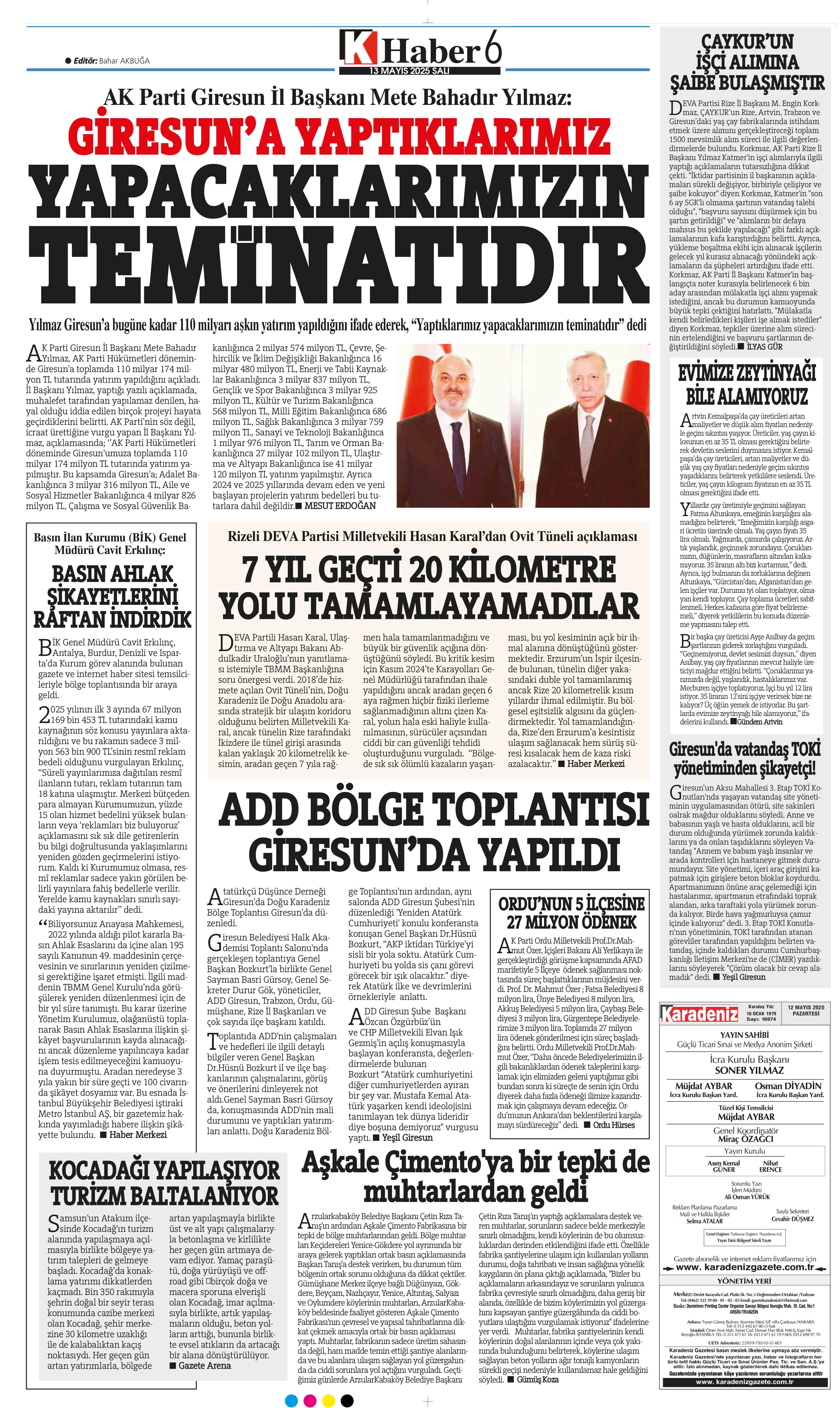 13 Mayıs 2025 Tarihli Karadeniz Gazete Sayfa 6