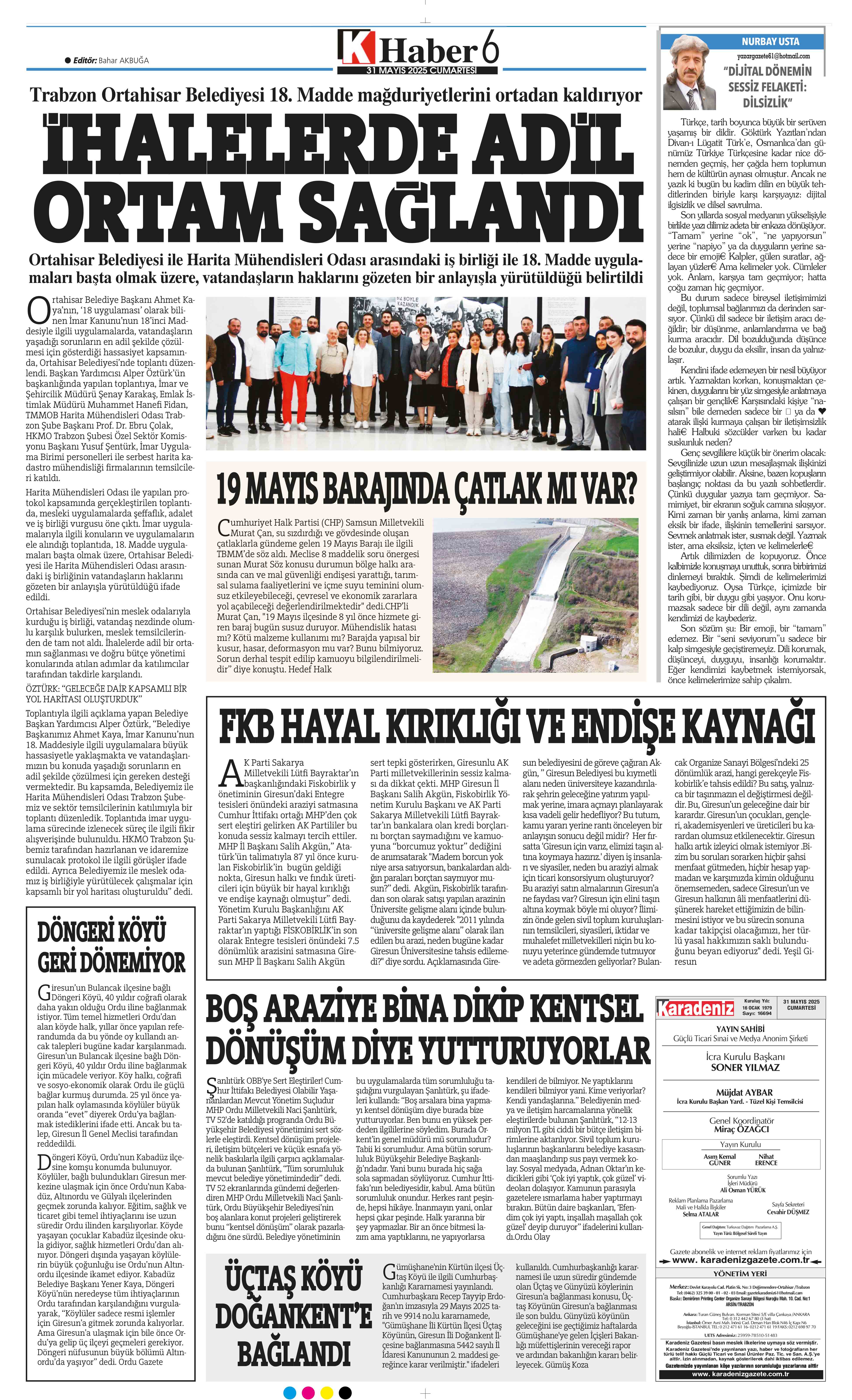 31 Mayıs 2025 Tarihli Karadeniz Gazete Sayfa 6