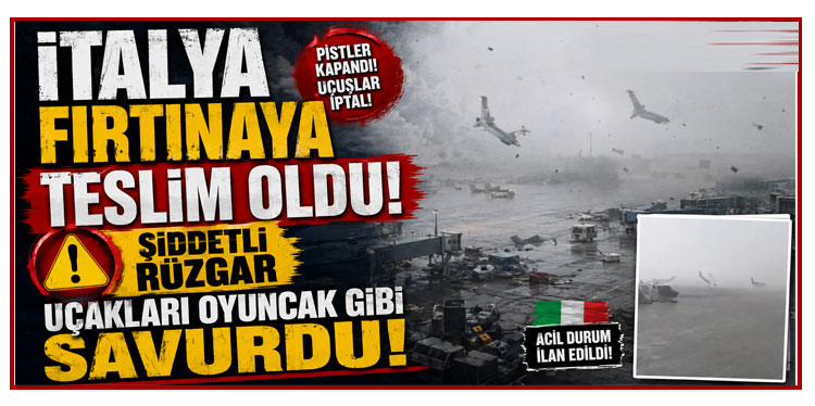 İtalya fırtınaya teslim oldu: Şiddetli rüzgar uçakları oyuncak gibi savurdu